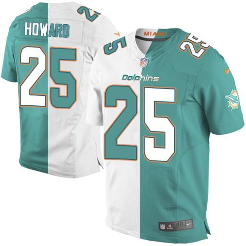 Nike Dolphins #25 Xavien Howard Aqua Green/White Men's Stitched NFL Elite Split Jersey - Click Image to Close